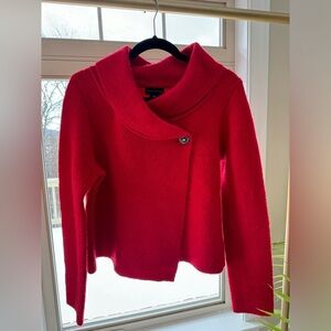 Adrienne Vittadini Red Shawl Collared Button Front Sweater Jacket